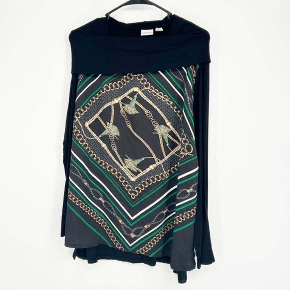 Chico’s Black Gold Chain Print Cowl Neck Blouse‎ Size 2 US Size 12